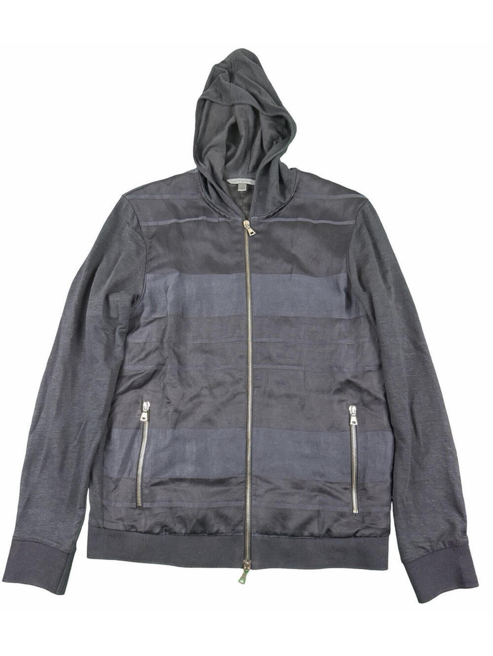 John Varvatos Linen Full Zip Lined Hoodie Striped Navy Black Size S